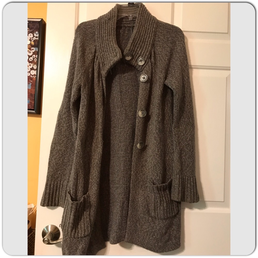 Long Gray button down sweater jacket